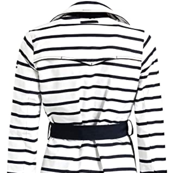 * SOLD *Khujo White with Navy Stripes Trench Coat - Picture 2 of 14